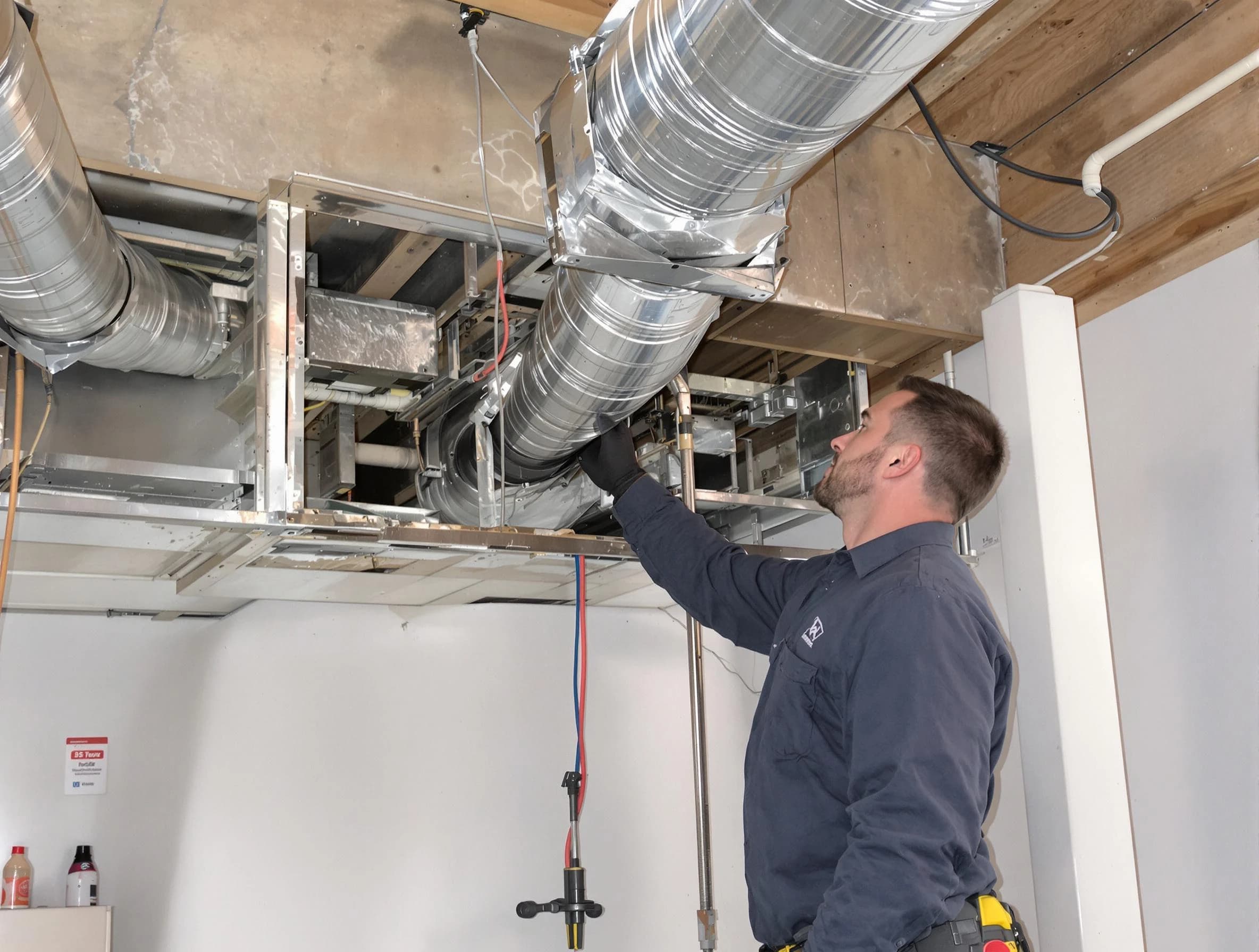 Lochbuie Air Duct Cleaning technician performing professional air duct repair using specialized tools in Lochbuie
