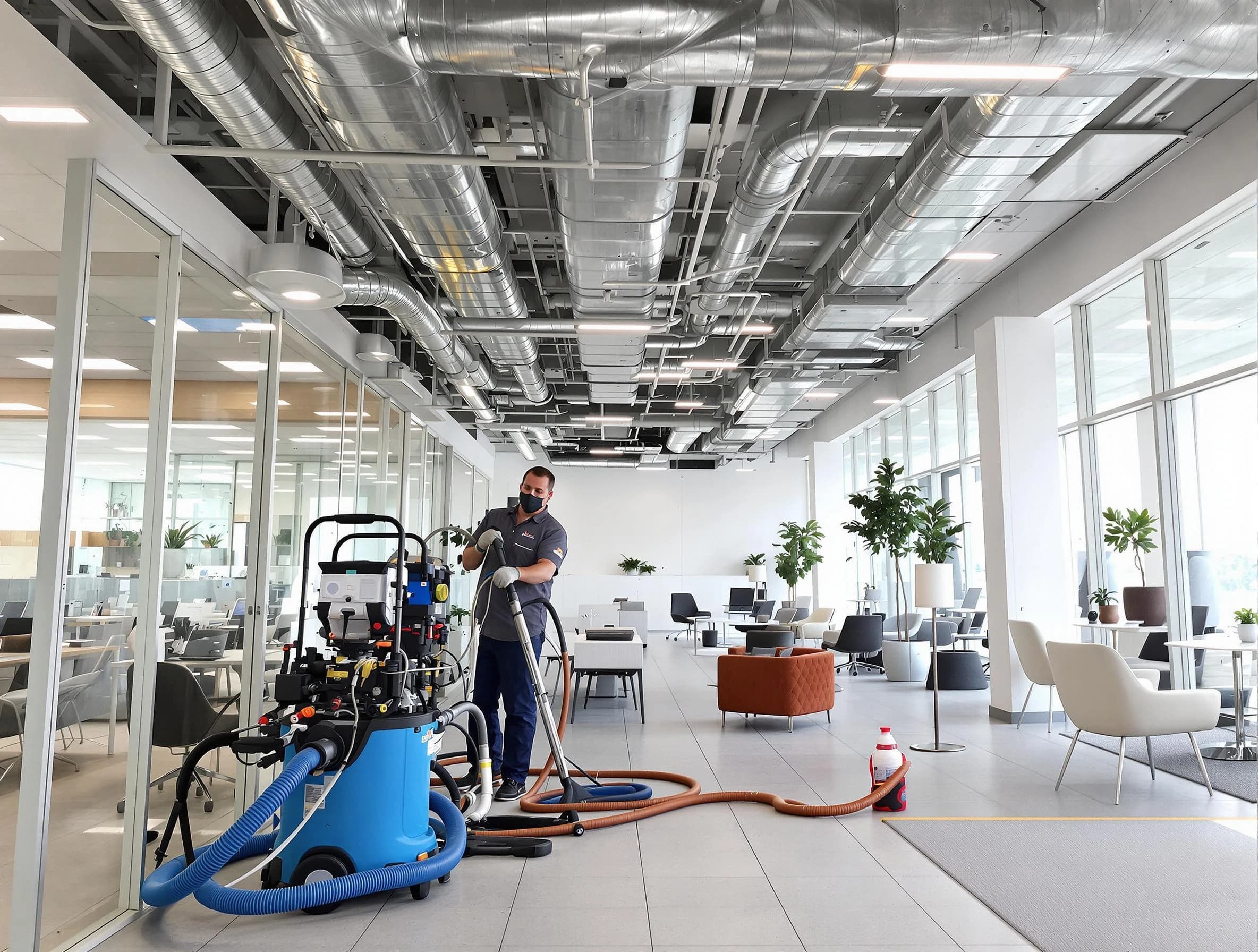 Lochbuie Air Duct Cleaning team conducting comprehensive commercial duct cleaning at a business location in Lochbuie